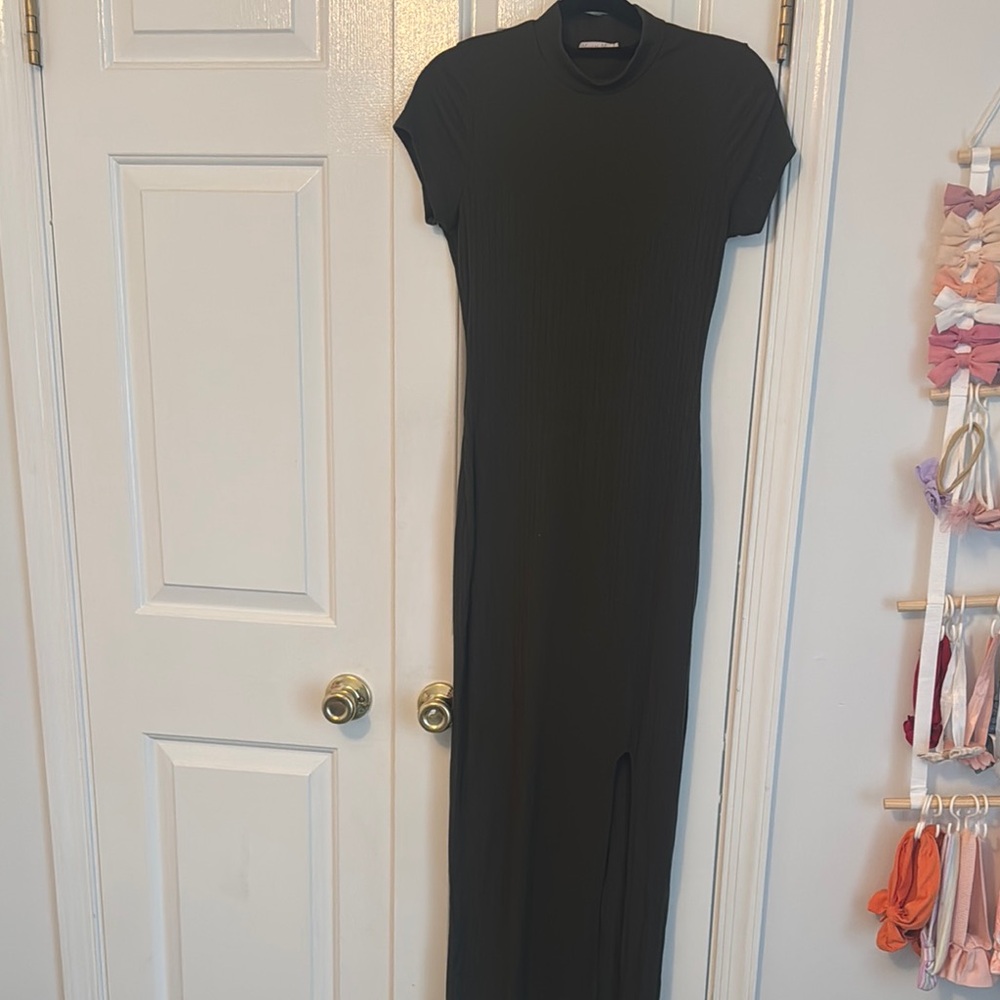 Dark green Sheath Maxi Dress with Crew Neck for Work